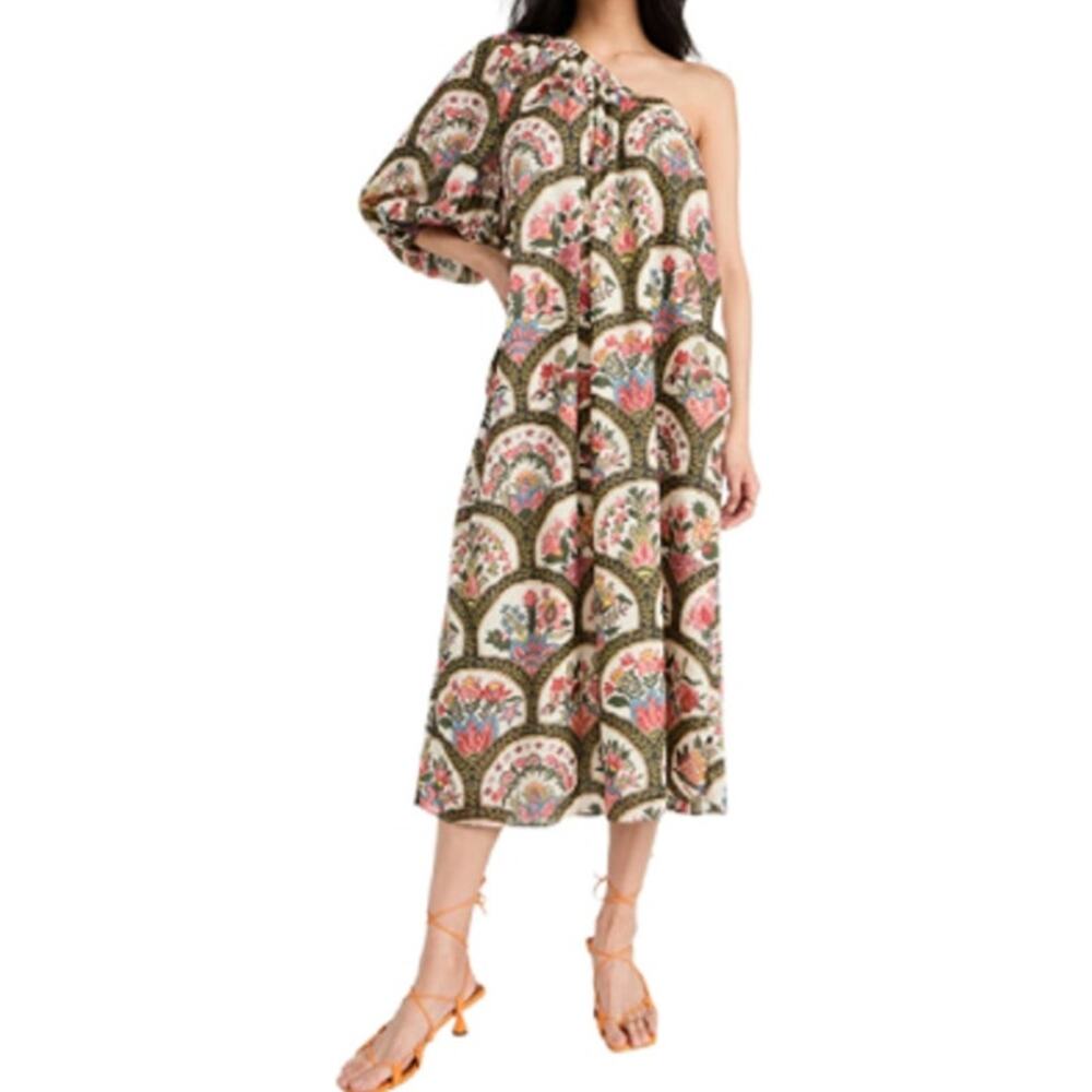 RHODE Floral Printed One Shoulder Shift Tent Dress Cotton Resort Women's Large